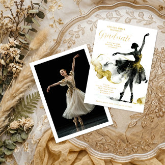 Fancy Gold Black Watercolor Ballet Graduate TMF26 Einladung