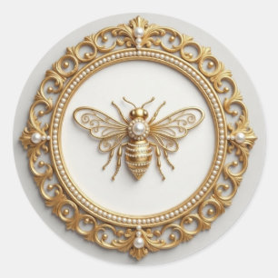 Fancy Gold und Pearl Bee Runder Aufkleber