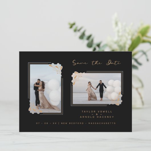 Fancy Golden Minimalist Branches 2 Photos Wedding (Stehend Vorderseite)
