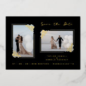 Fancy Golden Minimalist Branches 2 Photos Wedding Folieneinladung (Vorderseite)