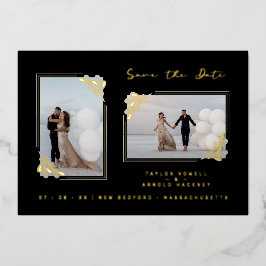 Fancy Golden Minimalist Branches 2 Photos Wedding Folieneinladung