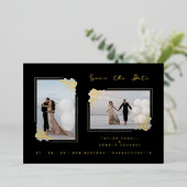 Fancy Golden Minimalist Branches 2 Photos Wedding Folieneinladung (Stehend vorne)
