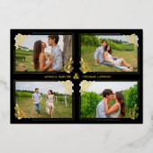 Fancy Golden Minimalist Branches Frame 4 Photos Folieneinladung (Vorderseite)