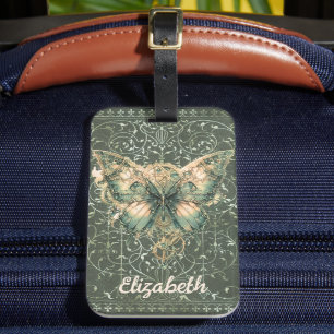 Fancy Green Steampunk Schmetterling Personalisiert Gepäckanhänger