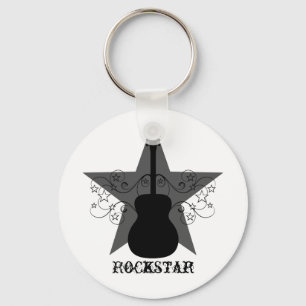 Fancy Guitar Star Swirls Keychain, Black Schlüsselanhänger