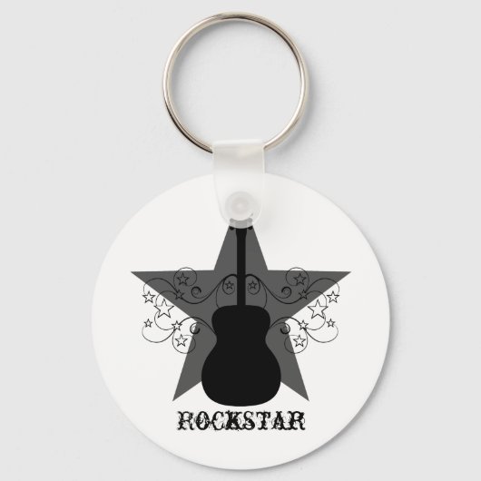Fancy Guitar Star Swirls Keychain, Black Schlüsselanhänger (Vorderseite)