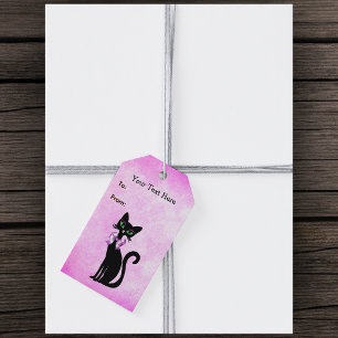Fancy hübsche schwarze Katze grüne grüne Augen auf Geschenkanhänger