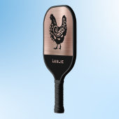 Fancy Hühner-Silhouette in Faux-Kupfer und Schwarz Pickleball Schläger