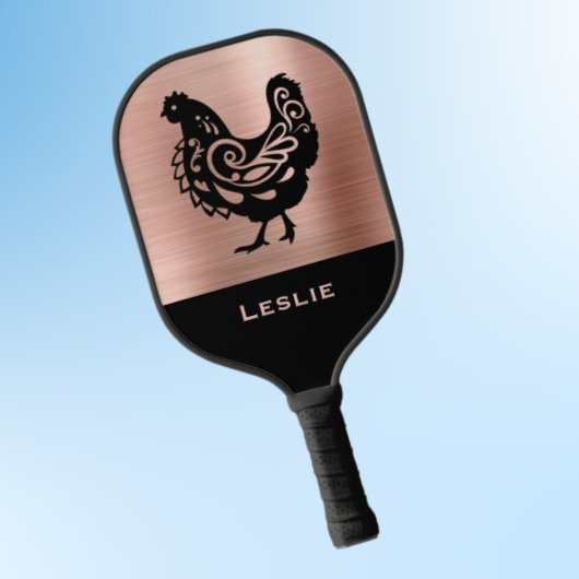 Fancy Hühner-Silhouette in Faux-Kupfer und Schwarz Pickleball Schläger