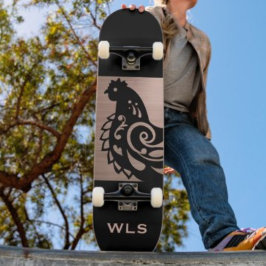 Fancy Hühner-Silhouette in Faux-Kupfer und Schwarz Skateboard