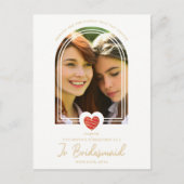 Fancy Jr Bridesmaid Red Heart Photo Proposal Postkarte (Vorderseite)