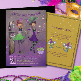 Fancy Mardi Gras tanzende Mädchen Party Lila Einladung