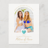 Fancy Matron of Honor Blue Heart Photo Proposal Postkarte (Vorderseite)