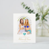 Fancy Matron of Honor Blue Heart Photo Proposal Postkarte (Stehend Vorderseite)