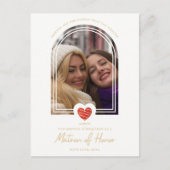 Fancy Matron of Honor Red Heart Photo Proposal Postkarte (Vorderseite)