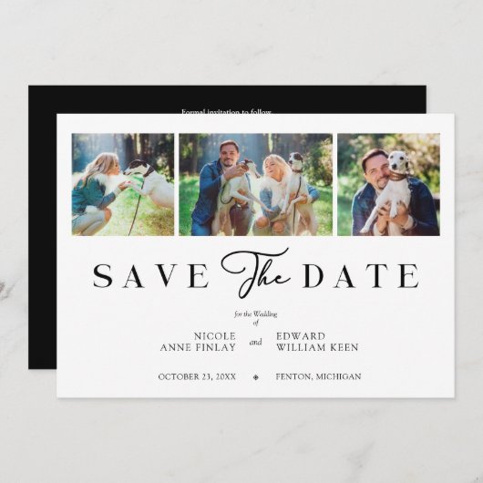 Fancy Minimalist Collage 3 Photos Couple Wedding (Vorne/Hinten)