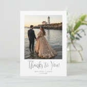 Fancy Minimalist Simple Gray Calligraphy Wedding  Dankeskarte (Stehend Vorderseite)