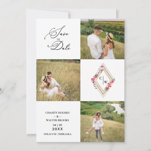 Fancy Modern Collage 3 Photos Wedding Couple Save The Date (Vorderseite)