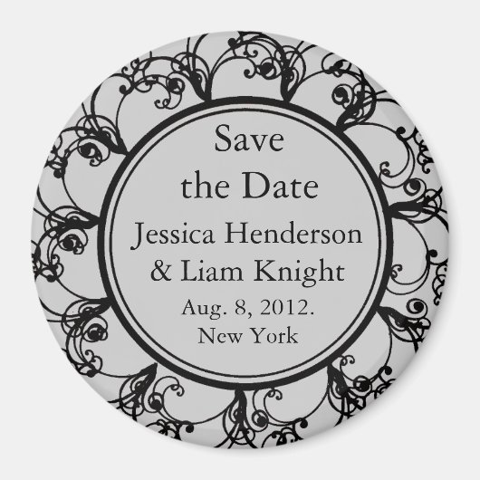 Fancy Monogram Save-the-Date-Magnet grau Magnet (Vorne)