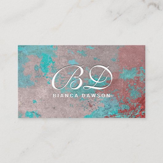 Fancy Monogram Script | Grunge Rostiger Hintergrun Visitenkarte (Vorderseite)