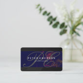 Fancy Monogram Sleek Schwarzes Design Visitenkarte (Stehend Vorderseite)