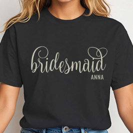 Fancy Off-White Script Bridesmaid Bachelorette T-Shirt