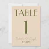  Fancy Olive Green Old Money Wedding Table Number Einladung (Vorderseite)