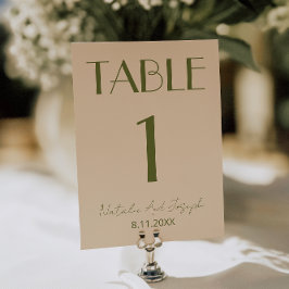 Fancy Olive Green Old Money Wedding Table Number Einladung
