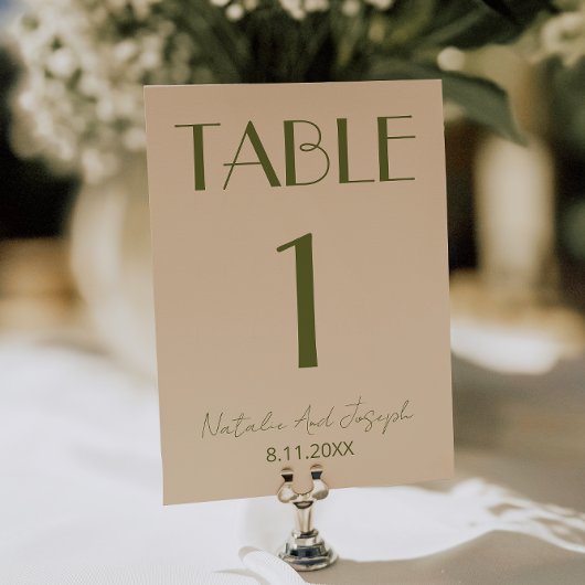  Fancy Olive Green Old Money Wedding Table Number Einladung