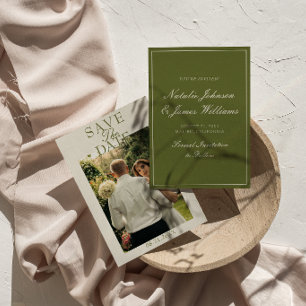 Fancy Olivgrün Old Money Foto Hochzeit Save The Date