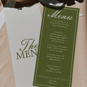 Fancy Olivgrün Old Money Retro Hochzeit Menükarte