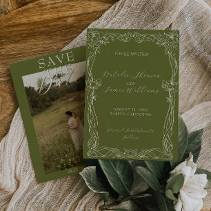 Fancy Olivgrün Romantische Old Money Foto Hochzeit Save The Date