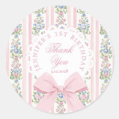 Fancy One Blush pink Bow birthday Thank you Runder Aufkleber (Vorderseite)