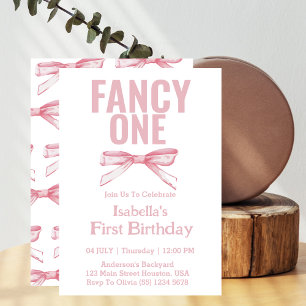 Fancy One Pink Bow Coquette Girl 1. Geburtstag  Einladung