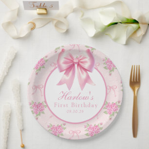 Fancy One Pink Coquette Schleife Erster Geburtstag Pappteller