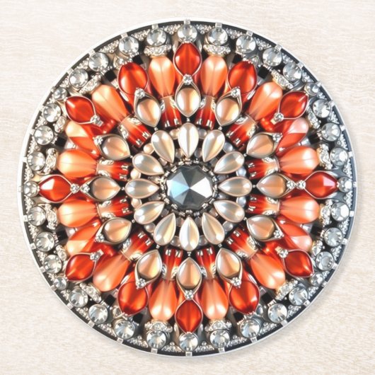 Fancy Orange Juwelen-Look Runder Pappuntersetzer (Vorderseite)
