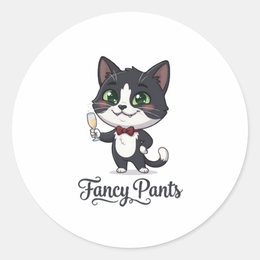 Fancy Pants Smoking-Katze Prost Runder Aufkleber (Vorderseite)