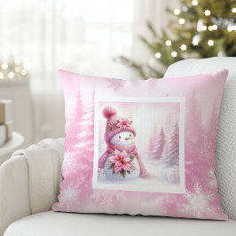 Fancy Pinkmas Snowman Pastel Winter Kids Pillow Kissen