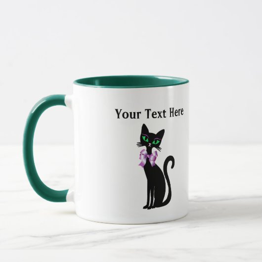 Fancy Pretty Black Cat Pink Bow Green Eyes Tasse (Links)