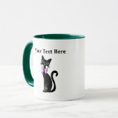 Fancy Pretty Black Cat Pink Bow Green Eyes Tasse (Vorderseite Links)
