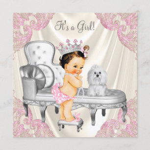Fancy Princess Baby Shower Elfenbein Rosa Stuhl Einladung