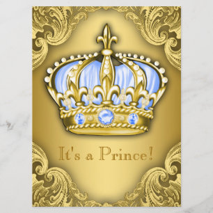 Fancy Prinz Baby Shower Baby Blau Gold Einladung