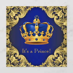 Fancy Prinz Baby Shower Blau Gold Einladung