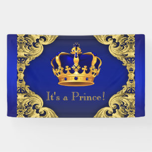 Fancy Prinz Royal Blau Goldene Krone Baby Shower Banner