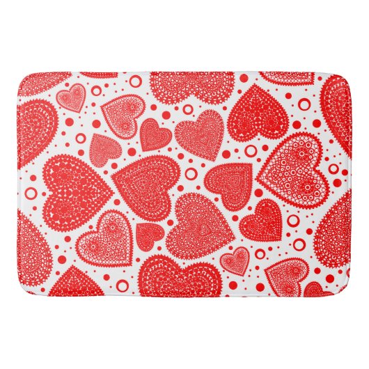 Fancy Red Hearts and Dots Pattern Badematte (Vorderseite)