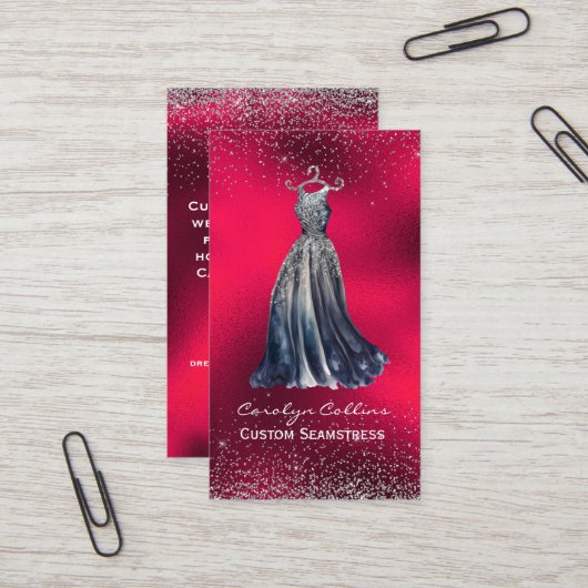 Fancy Red Opulent Seamstress Business Card Visitenkarte (Vorderseite/Rückseite Beispiel)