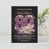 Fancy Regal Rose Amethyst Gold 80th Birthday Einladung (Stehend Vorderseite)