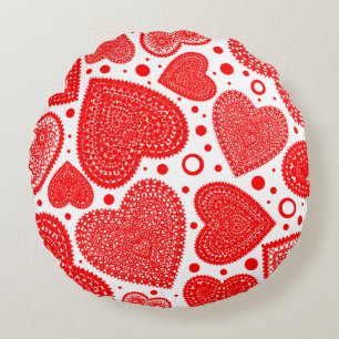 Fancy rote Herzen und Punkte Muster Rundes Kissen