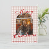Fancy Roter Alter Geld Gingham Foto Weihnachten (Stehend Vorderseite)