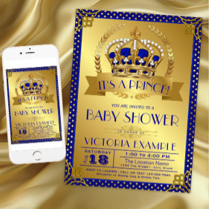 Fancy Royal Blau Gold Prinz Baby Shower Einladung